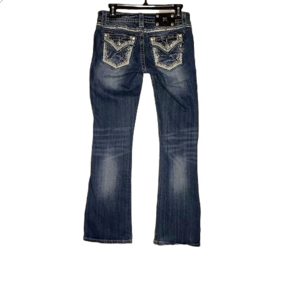 Miss Me Relaxed Bootcut Denim Jeans Blue Rhinestone Pockets Womens Size 26 - Picture 5 of 12